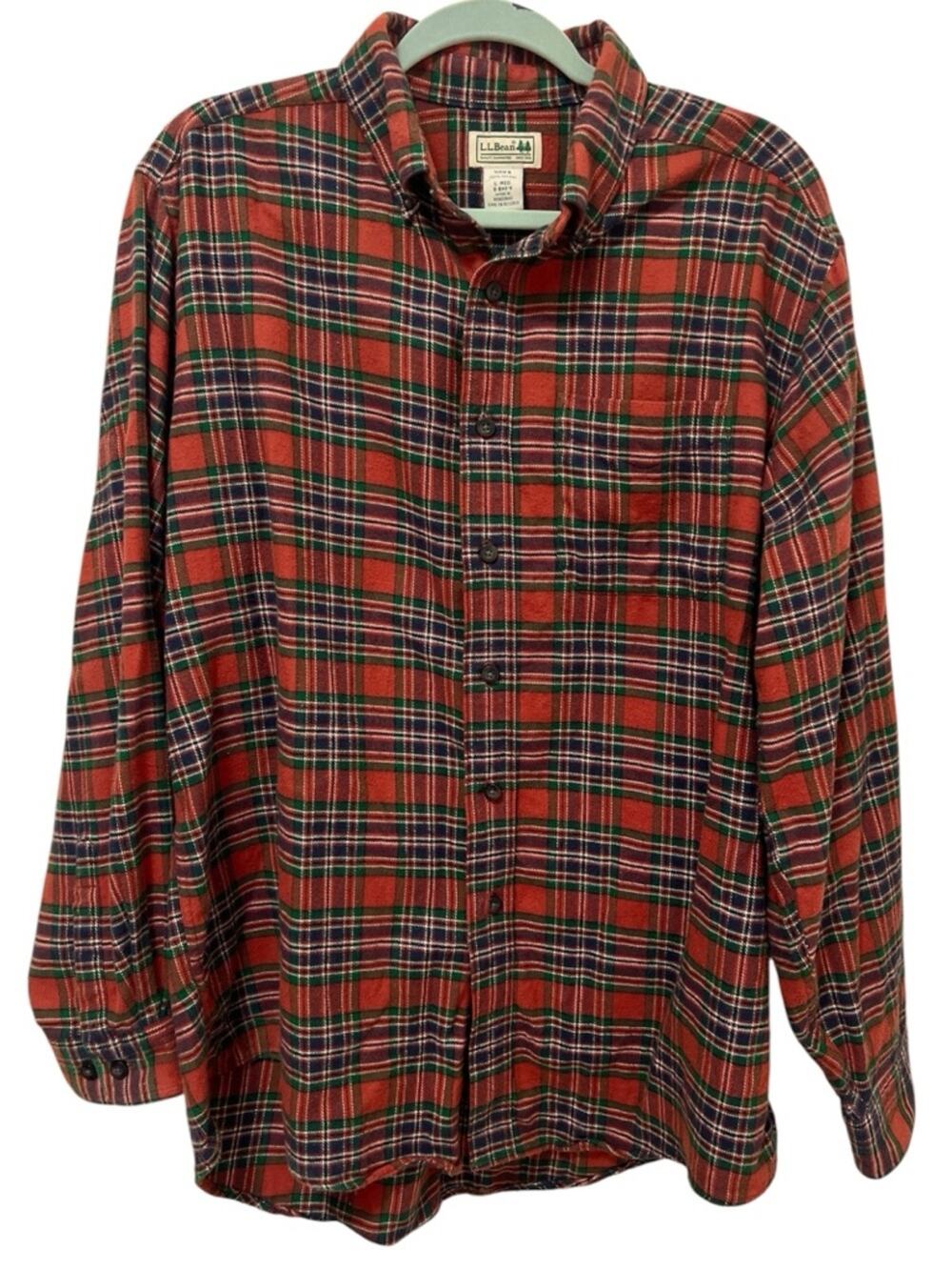 Vintage L.L.Bean Cotton Plaid Flannel Large Rust Green